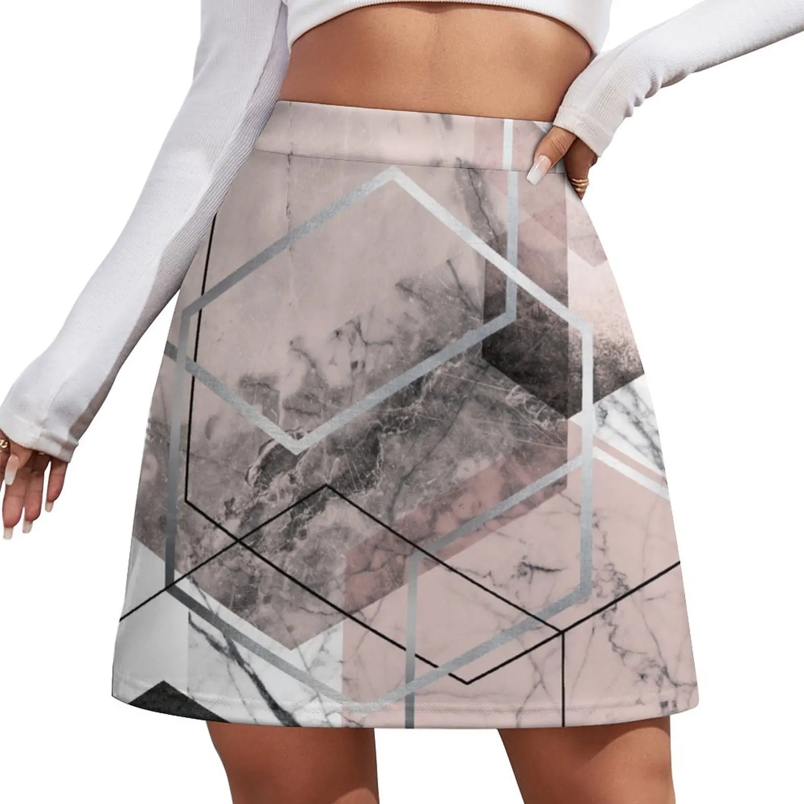 

Blush and Grey Geometric Mini Skirt clothes for women Woman short skirt Clothing female