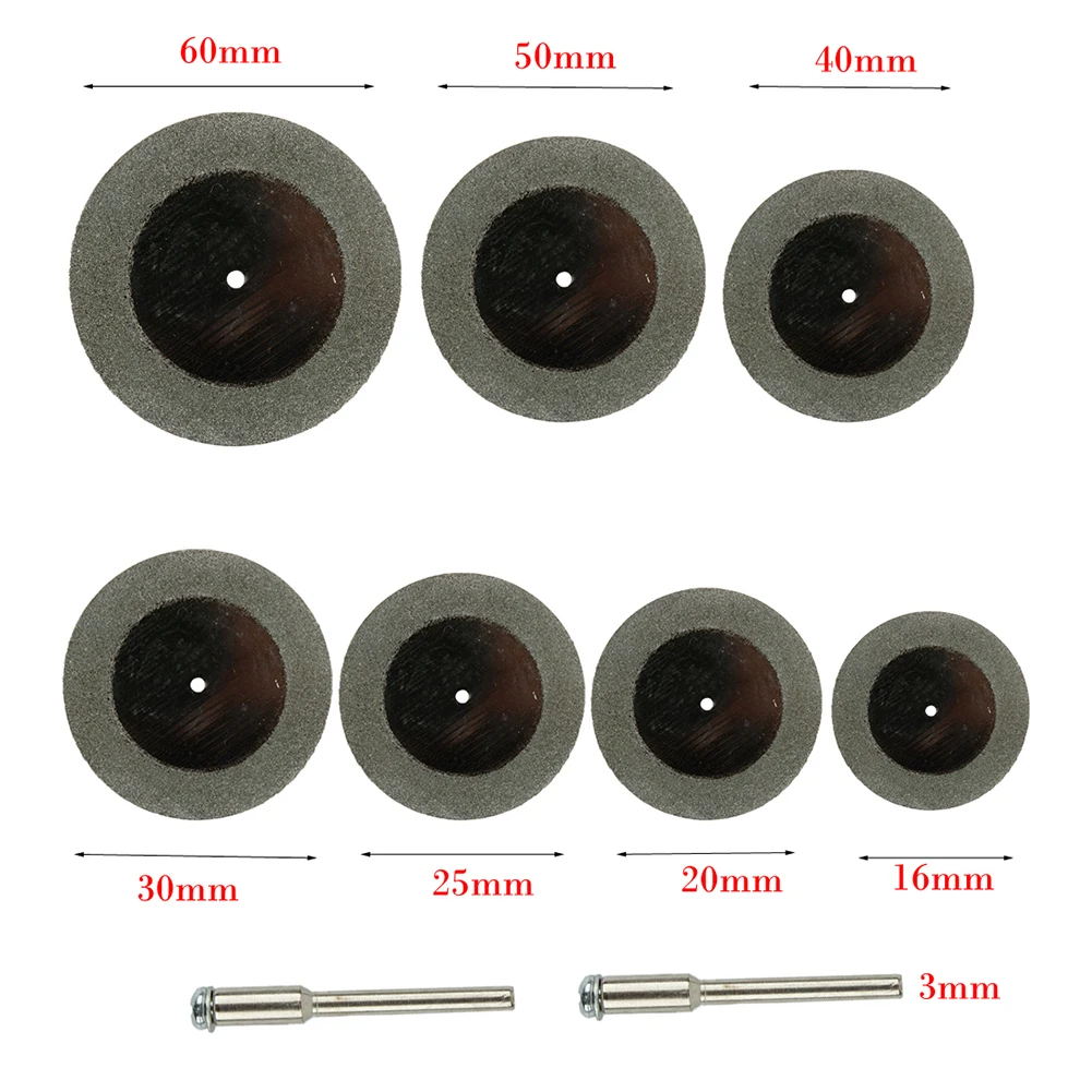 7 Uds. De hoja de sierra de disco de rueda de corte de muela de diamante de 16-60mm con disco de corte de mandril, accesorios de herramientas eléctricas