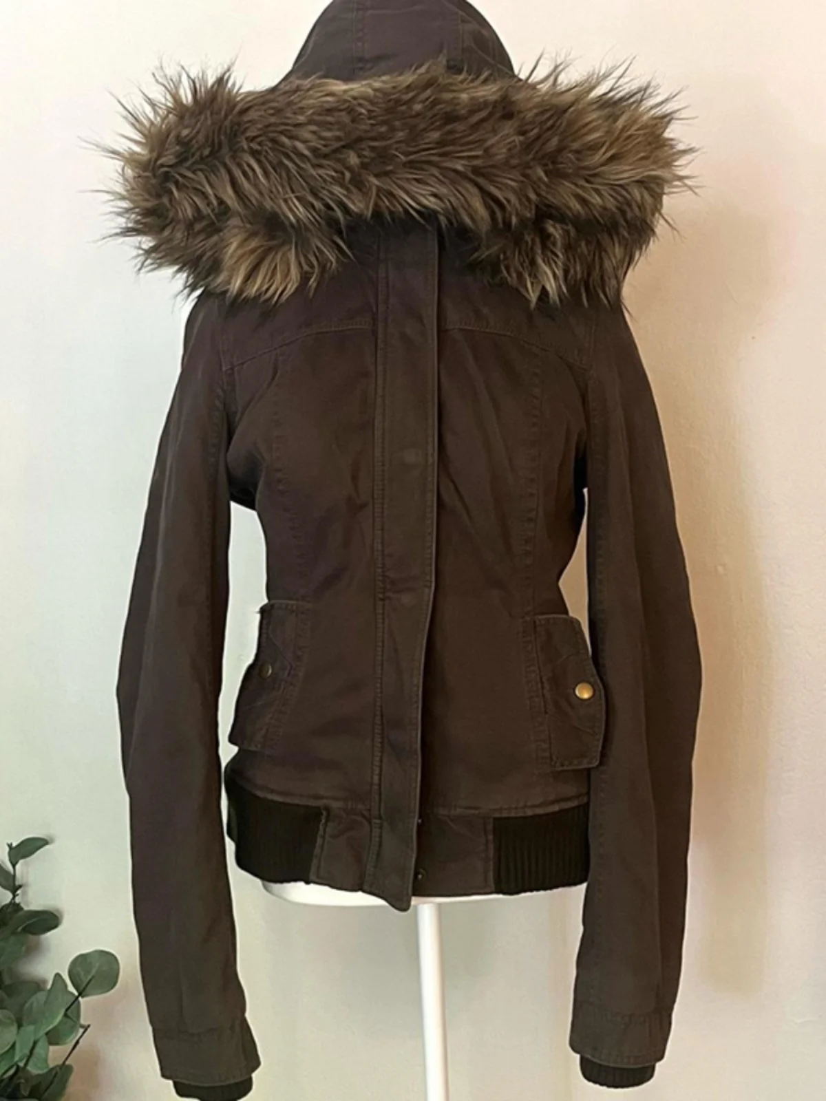 

BaoYao Girl Original Brown Fce Lined Jaet Parka Women's Winter American Sle Top Cotton Blend Windproof Zipper Closure