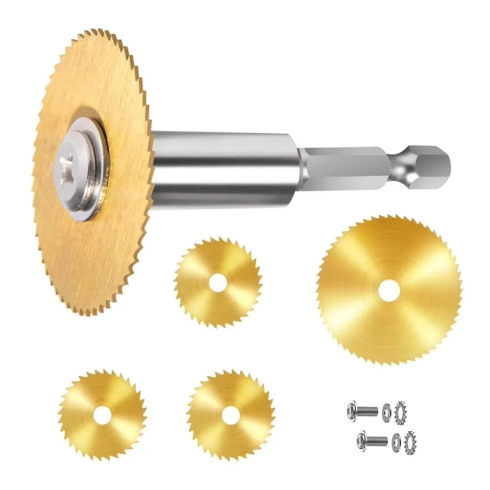 

7PCS 1/4 Inch HSS Saw Cutting Disc Set Hexagonal Shank Metal Wood Cutting Discs HSS Circular Saw Cutting Disc