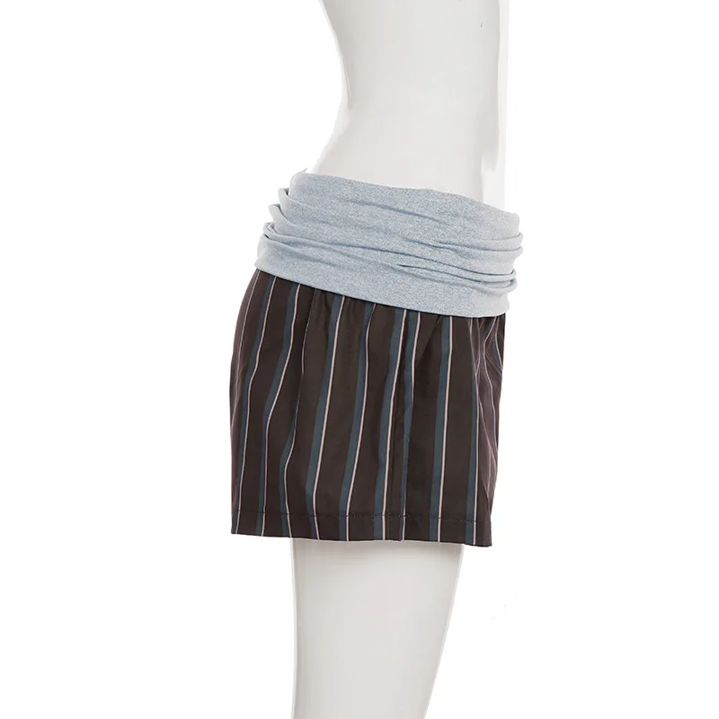 개성 넘치는 스트릿 스타일 스파이시 걸 로우 웨이스트 스트라이프 루즈핏 와이드 레그 캐주얼 반바지 여성용