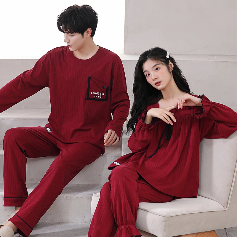 Couple Pajamas Set Spring and Autumn Casual Sleepwear Long Sleeve 100% Cotton Pijama Cute Cartoon Loungewear