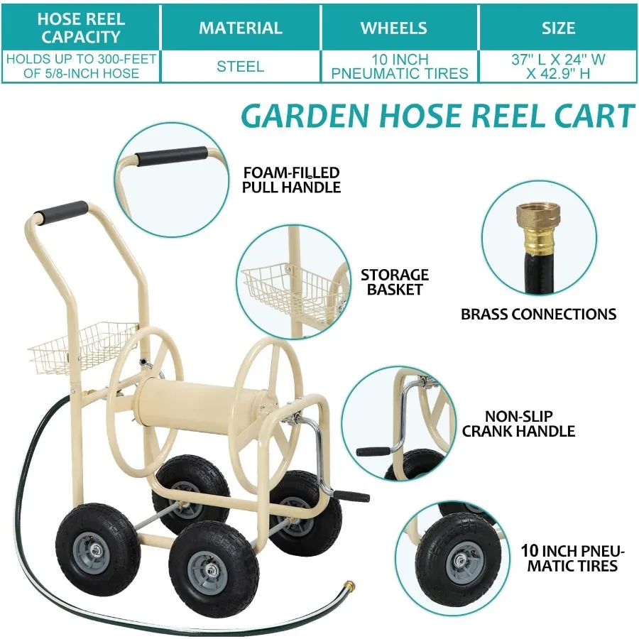 عربة بكرة خرطوم الحديقة شديدة التحمل مع عجلات للاستخدام الخارجي تحمل ما يصل إلى 300 قدم من خرطوم 5 8 بوصة مثالي للحديقة والفناء وات