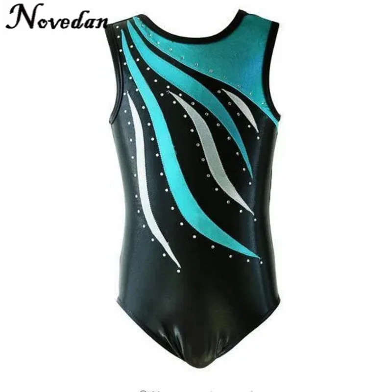 الجمباز الاطفال الشريط حجر الراين الرقص ثياب الفتيات الأطفال التدريب Biketard Dancewear فستان الباليه ob;8