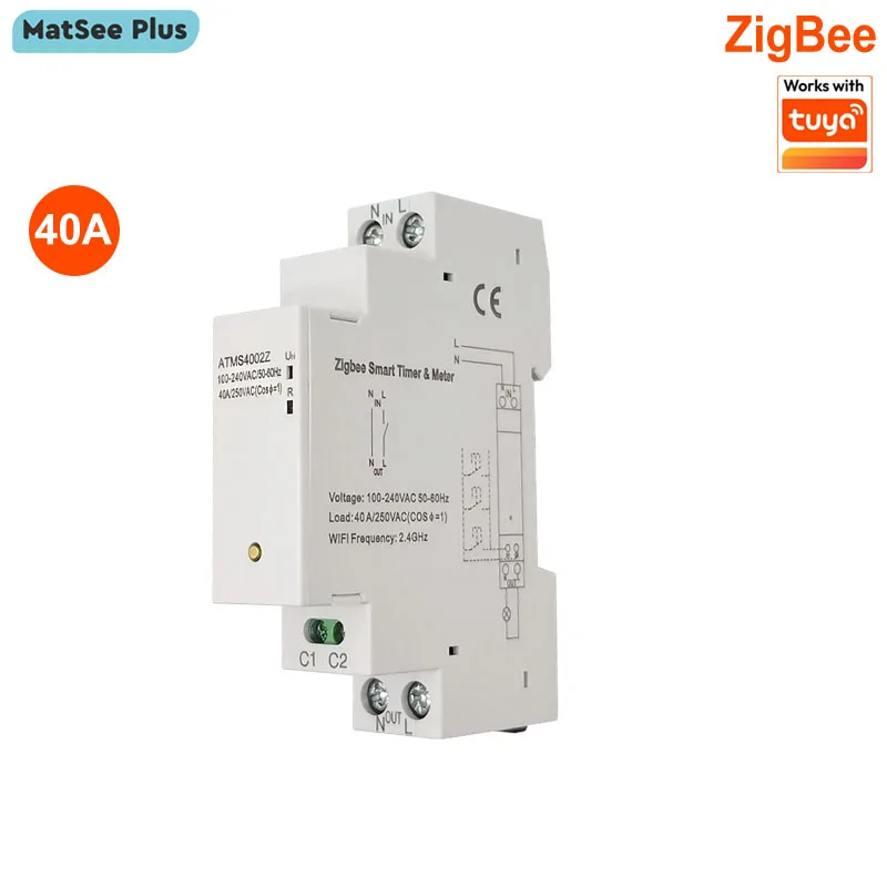 

Умный выключатель-таймер Smart Life ZigBee 40А на DIN-рейку с мониторингом энергопотребления, дистанционным управлением через приложение, совместимый с Alexa и Google Home