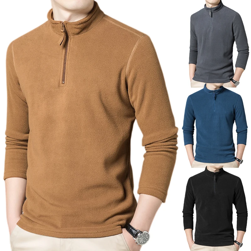 Autumn Outdoor Men's Tactical Fleece Hiking Sweaters 1/3 Zipper Stand Neck Warm Pullover Quality Male Slim Knitted Wool Sweaters