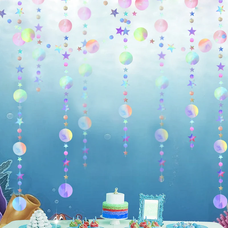 Laser Spiegel Papier Sterne Dot Girlande für Hochzeit Kinder 1st Meerjungfrau Geburtstag Party Dekoration Baby Dusche Weihnachten Hängen Banner