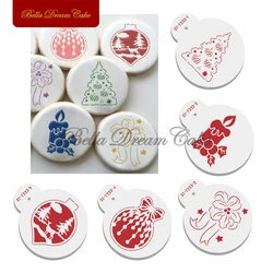 5pcs Christmas Tree Cookies Stencil DIY Chocolate Coffee Mold PET Fondant Biscuit Drawing Template Cake Decorating Tool Bakeware
