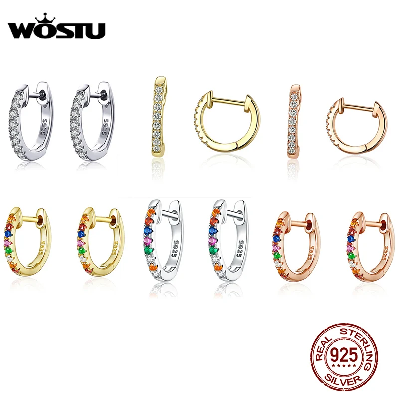 WOSTU Hot Sale 925 Sterling Silver & Gold Color Small Circle Hoop Earrings For Women Birthday Simple Noble Jewelry Gift CQE498