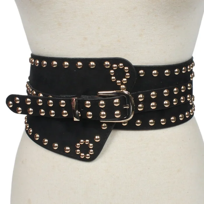 

Rivet Waist Seal Waist Girdle European and American Fashion Retro Elastic Decoration Wide Belt Women's Accessories