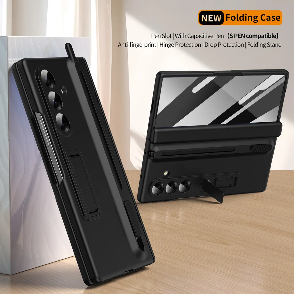 

Матовый магнитный складной чехол с петлей для Samsung Galaxy Z Fold 7, 6, 5, 4, 3, 5G Fold7, магнитный шарнир с гнездом для ручки, закаленная пленка