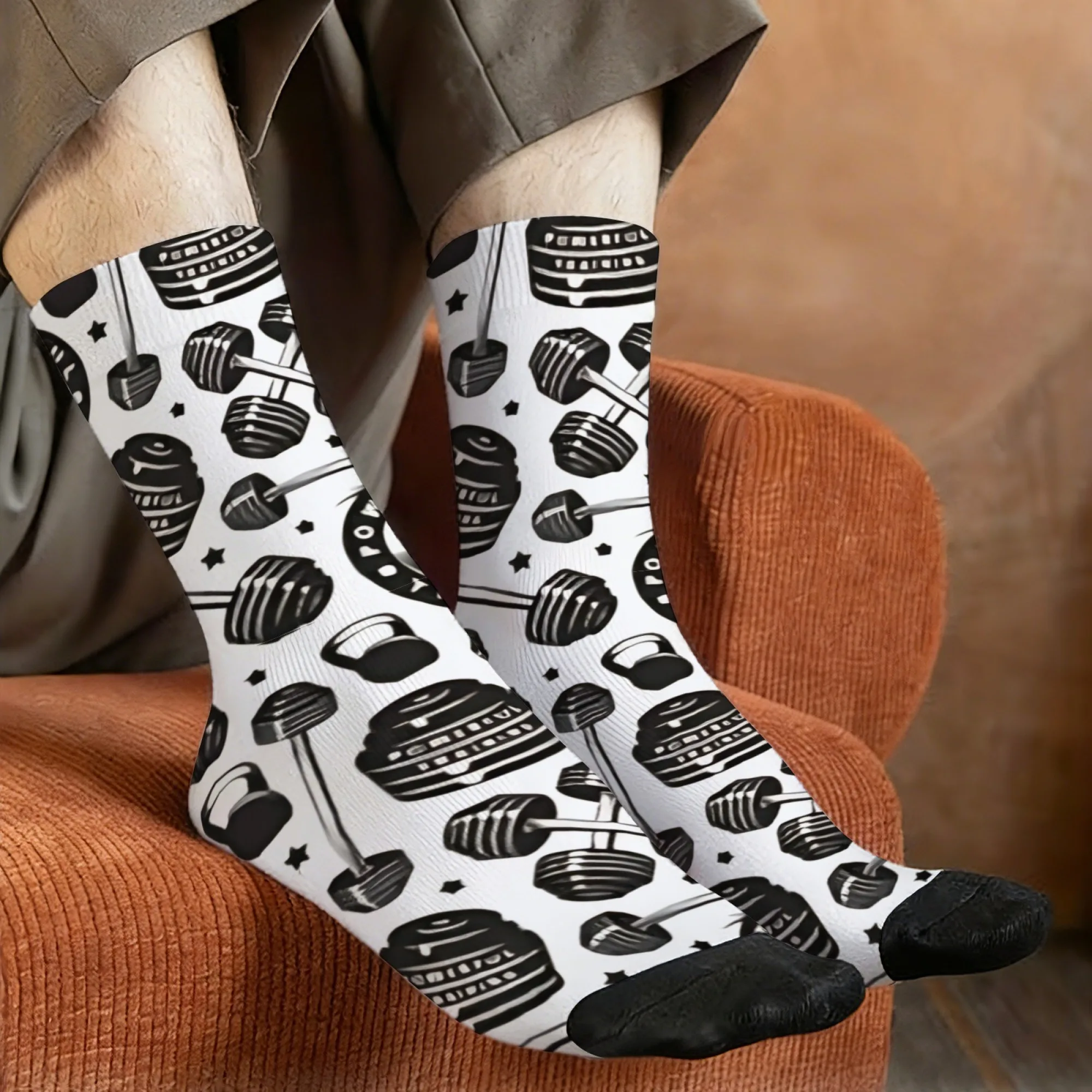 

Интересные носки для фитнеса с принтом гантелей, мягкие дышащие носки для повседневной и спортивной одежды, комфорт для отдыха, новинка, подарок