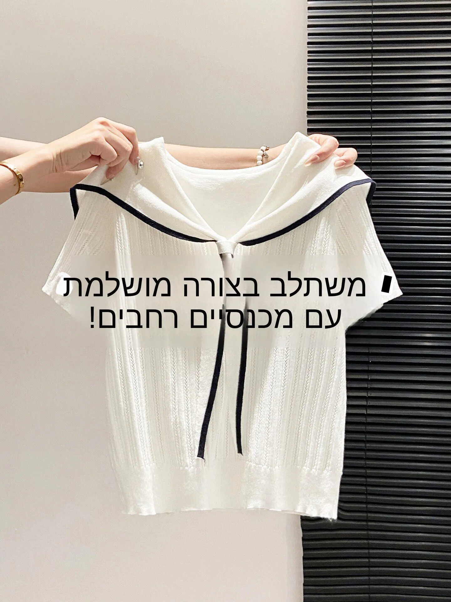 

Korean Style Naval Collar Knitted Sweater Women's Summer New Age Reversing Slimming Short Sleeve Tie Design Commute Friendly