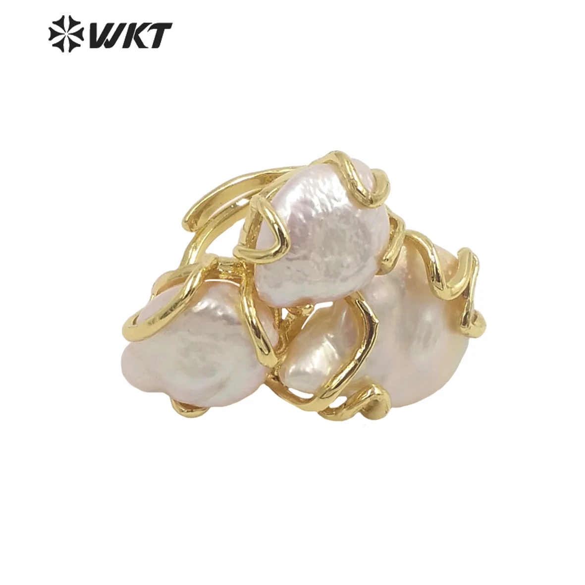 

WT-MPR038 European Royal Style Triple Precious Freshwater Pearl Ring With Clawing Setting In 18k Real Gold Plated Women ACC