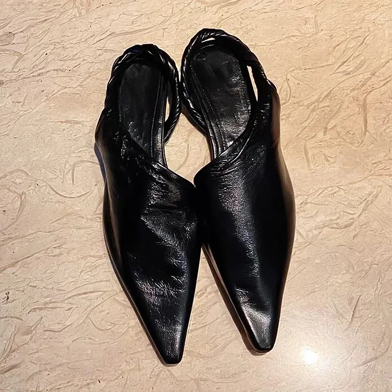 

Black Туфли Женские Slip-On Heeled Sandals Soft Leather Zapatos De Tacón Mujer Elegantes Slingback Shoes For Woman Summer 2024
