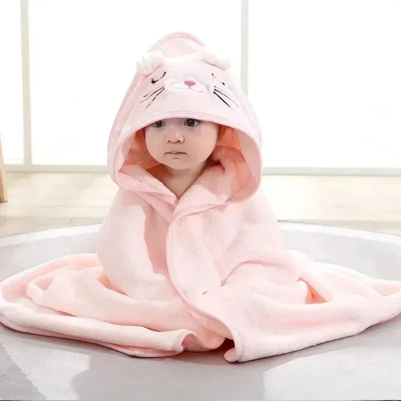 Cartoon Animal Baby Bath Towel Newborn Girl Boy Wrap Blanket Absorbent Baby Bathrobe Hooded Coral Fleece Bath Towels 0-12 Months