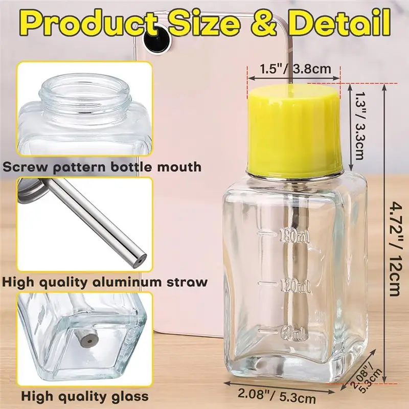 A33Z-2PCS 6Oz / 180Ml Clear Acetone Dispenser With Cap, Glass Nail Polish Remover Pump Alcohol Dispenser Alcohol Bottle view 6