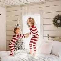 Merry Christmas Outfits Mother Father Kids Matching Pajamas Set Striped Casual Loose Pyjamas Xmas Family Look Holiday Wear Gift 4