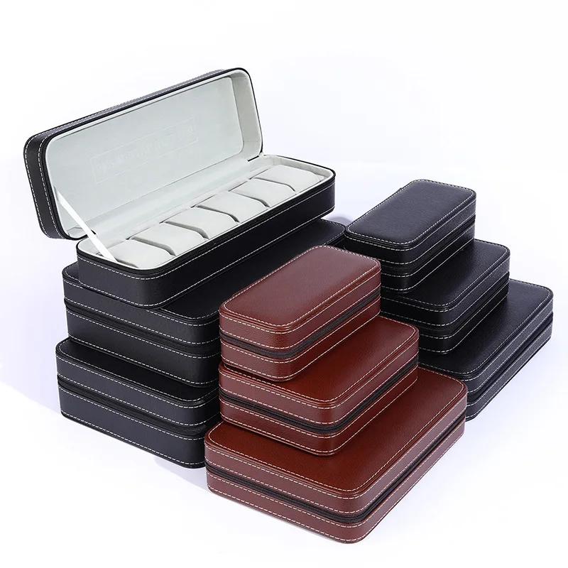 WELLZONE Dustproof Portable PU Leather Watch Box Embedded Zipper Watch Storage Case For Travel Watch Box