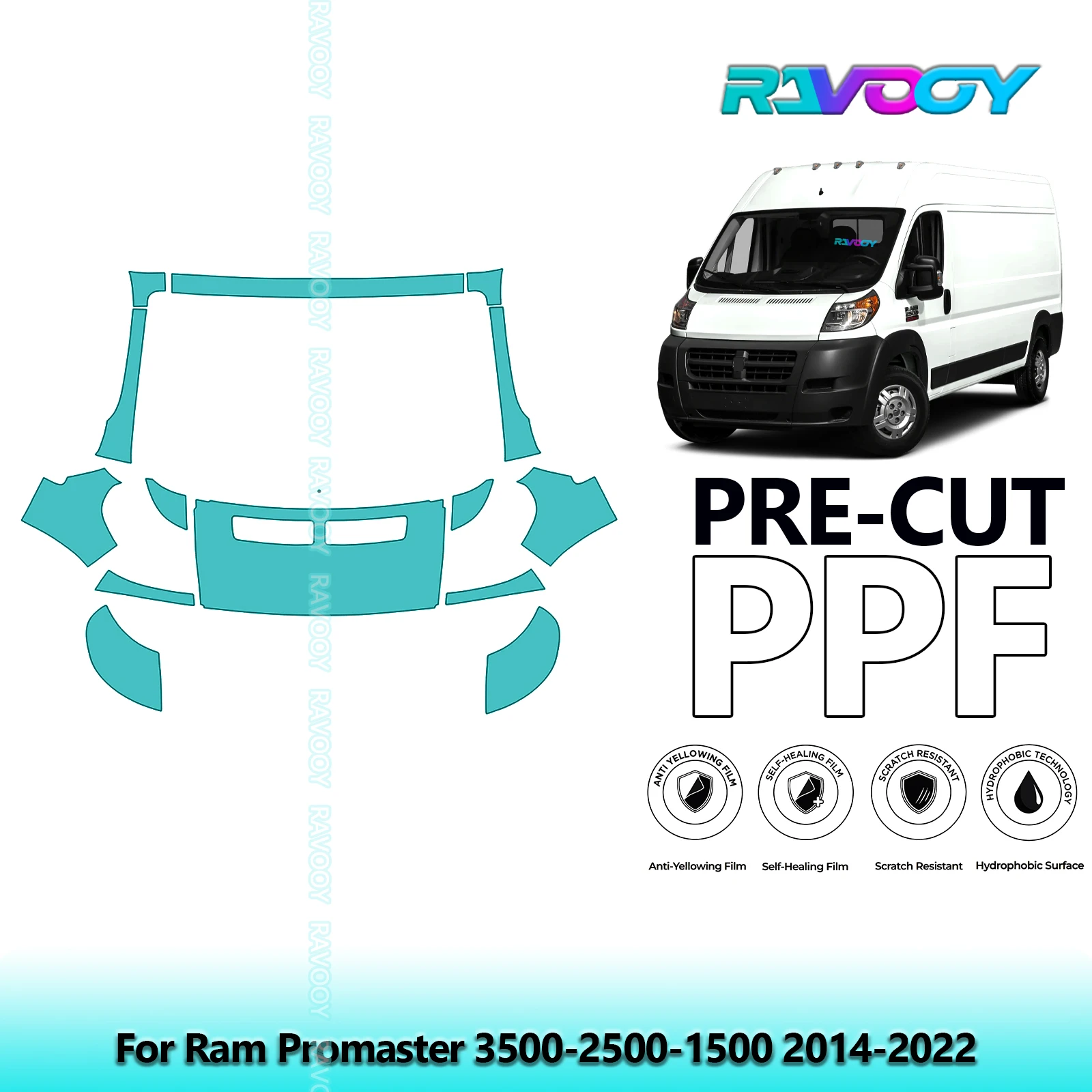 

Автомобильный передний комплект, прозрачный бюстгальтер, предварительно вырезанная защитная пленка PPF для Ram Promaster 3500-2500-1500 2014-2022