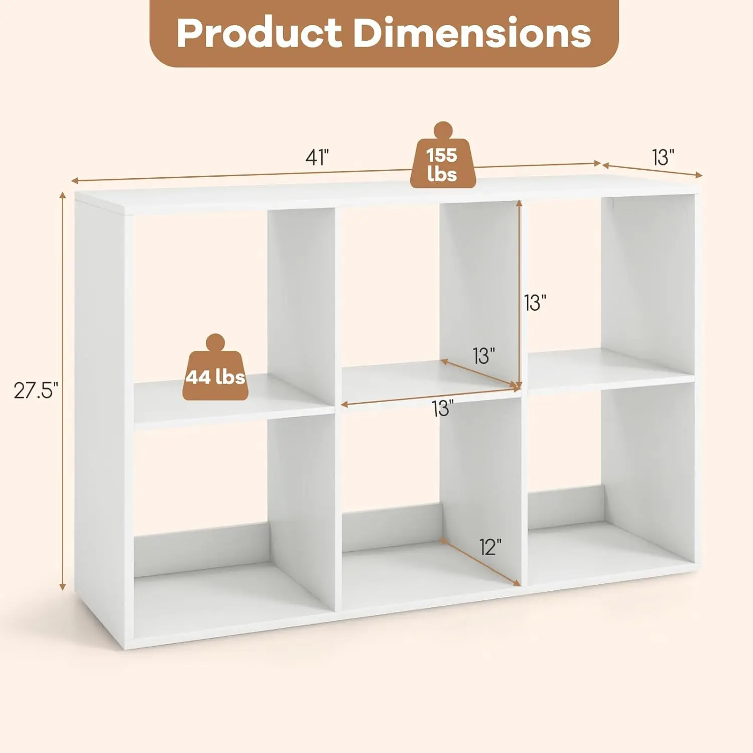 Goflame 6-Cube Bookcase, Bookshelf With Storage, Open Back, Bottom Guardrail, Modern Display Shelf, Freestanding, 2-Tier Cubby