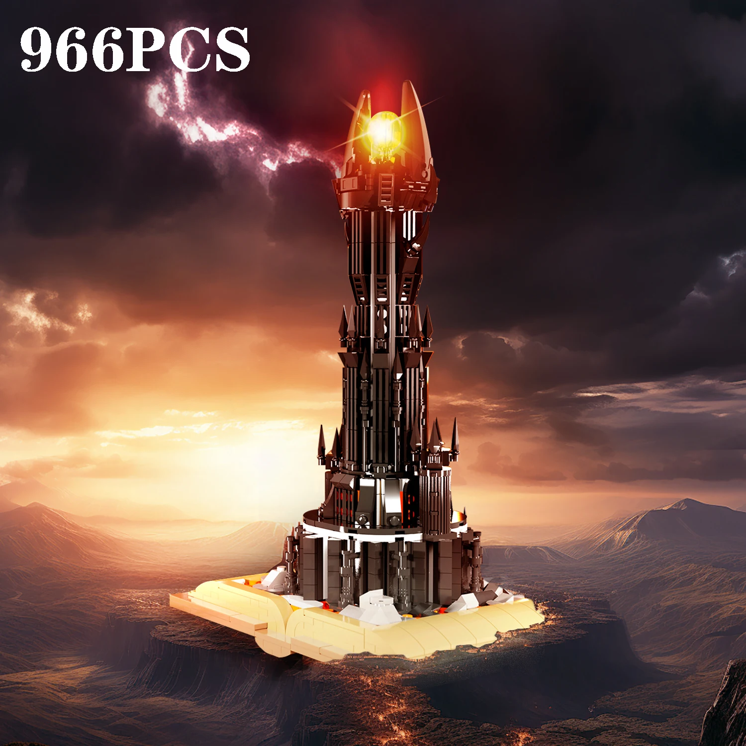 966PCS Black Tower Magic Book Building Blocks Dark Magic Castle Model Assembly Bricks With Lights Kid Toys Christmas Gifts