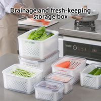 3pcs Refrigerator Preservation Storage Box Set with Removable Colander For Fresh Vegetable Fruit Drain Basket Kitchen Organizer