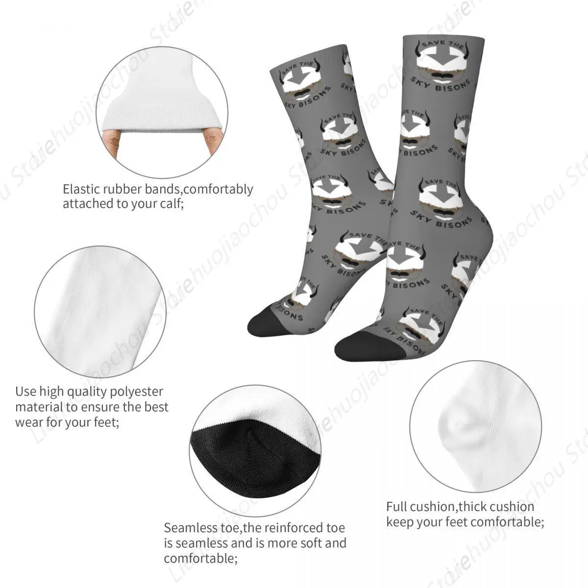 Autumn Winter Harajuku Unisex Save The Sky Bisons Appa Socks The Last Airbender Anime Sweat Absorbing Skateboard Socks