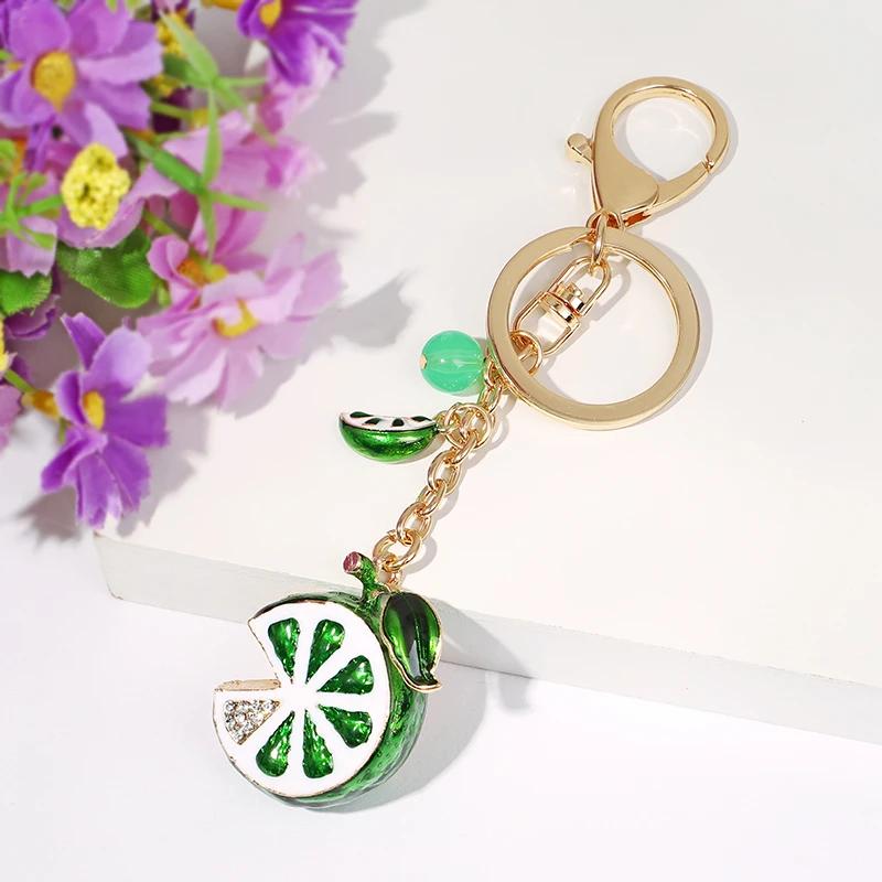 EASYA تقليد الفاكهة حلية سلسلة مفاتيح سحرية الليمون البرسيمون الفراولة الزجاج المرأة خمر المجوهرات الفاخرة بريلوكي