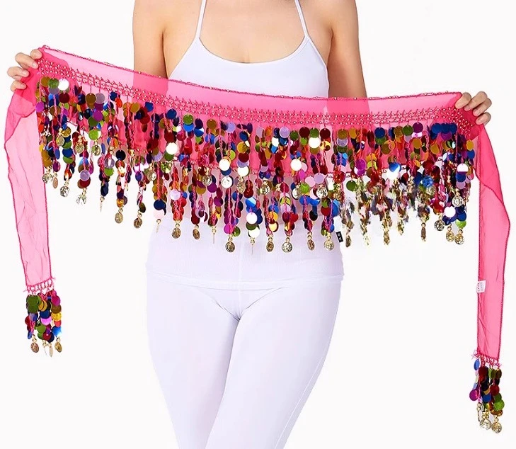 Maßgeschneidertes Damen-Bauchtanzkostüm für Erwachsene, Taillenkette, Hüfttuch, Kupfer-Gong-Paillettengürtel, zum Üben, indischer Tanz, Taillendichtung