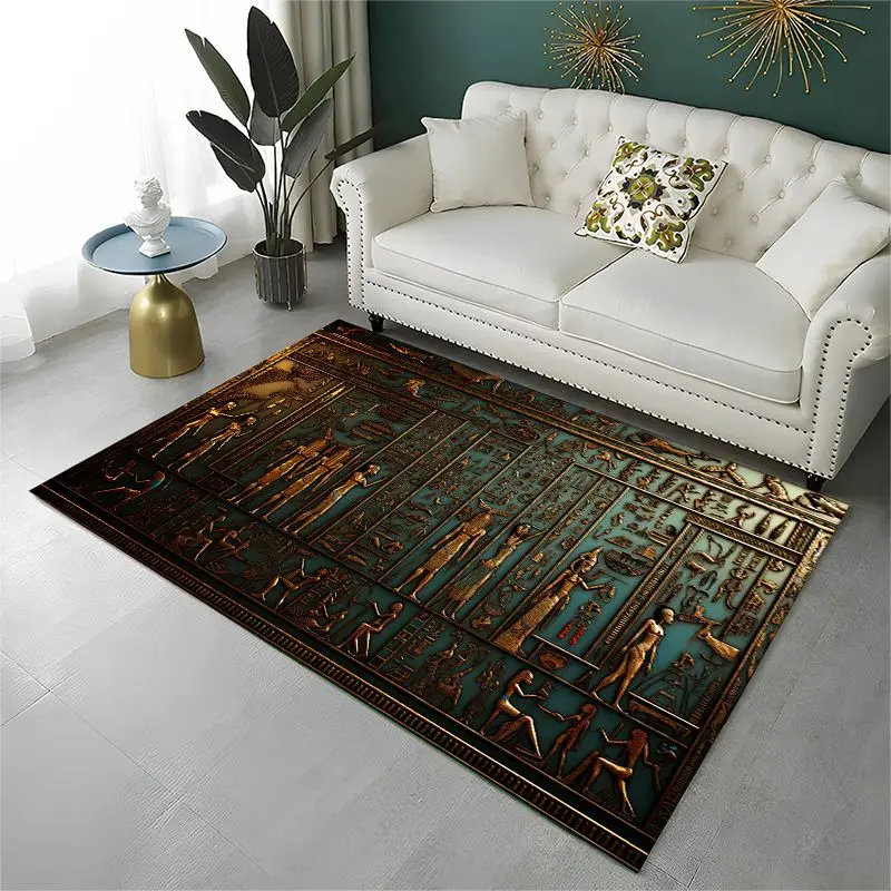Retro Egyptian Mural Hieroglyphics Symbol Area Rug Non-slip Carpet for Bedroom Living Room Sofa Doormat Home Decor Floor Mat