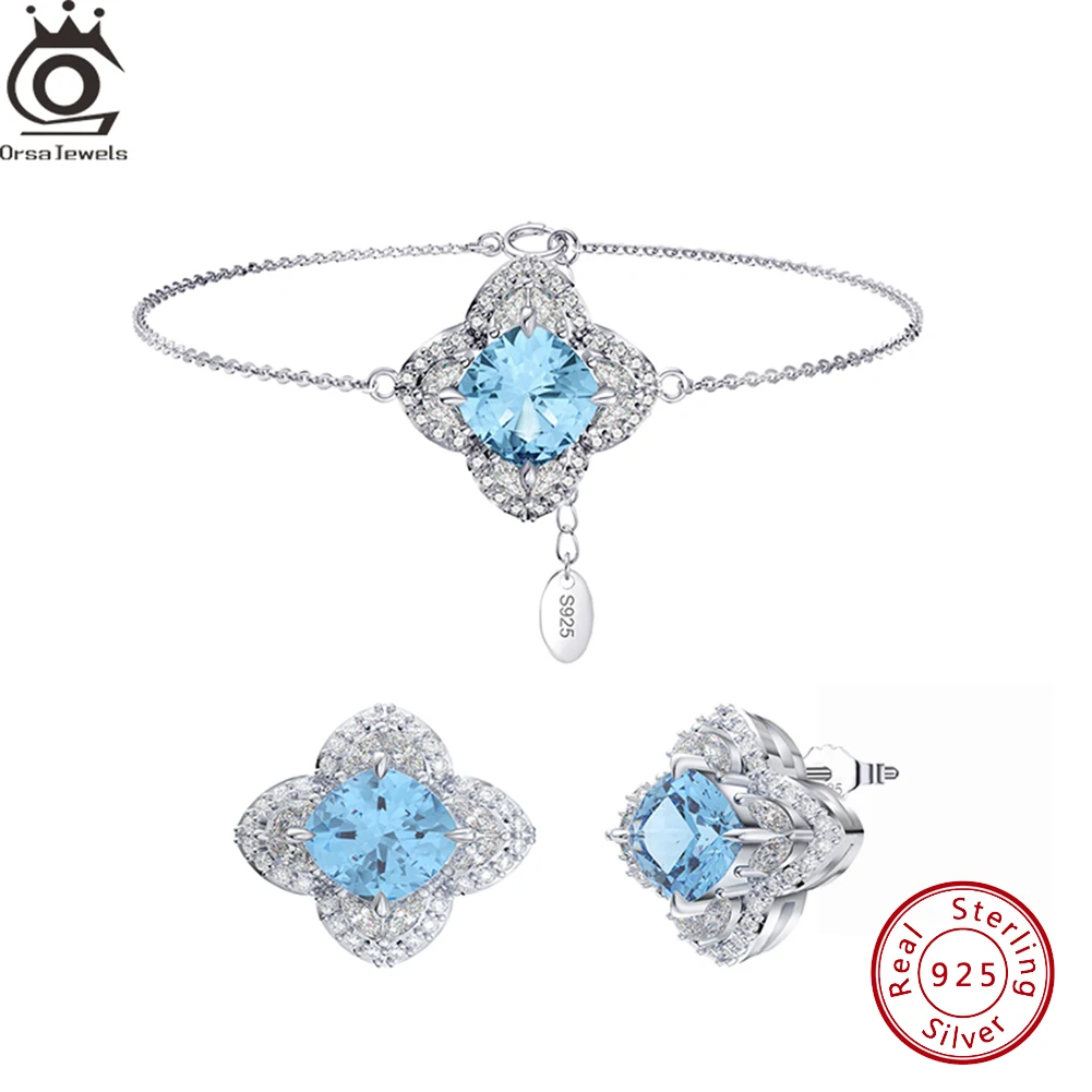 

ORSA JEWELS Aquamarine Bracelets 925 Sterling Silver Sky Blue Gemstone Bracelet On Hand For Women Crystal Birthday Gift LZB01