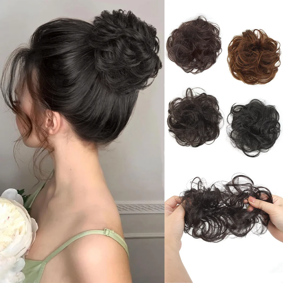 

LUPU грязная булочка, волнистые вьющиеся, грязные волосы, наращивание пучка с резинкой, 1 шт., универсальный шиньон из синтетических волос для женщин