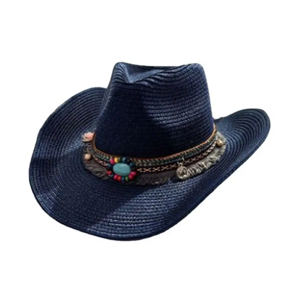 Vintage Summer Beach Bohemian Straw Hat Shell Women Men Western Cowboy Hats Wooden Beads Hollow Out Sun Hat Holiday Cap