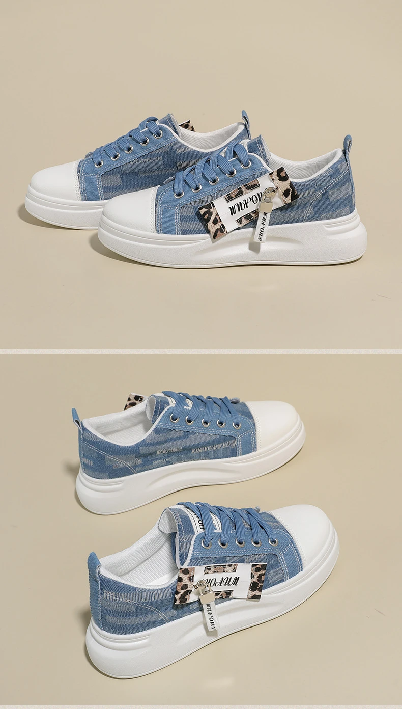 Neue Hip-Hop-Style Denim-Canvas-Schuhe Größe 43 Damen-Plimsolls mit Leoparden-Detail Niedrige Sneakers Damen Mode Freizeittrainer Turnschuhe – Detail 23