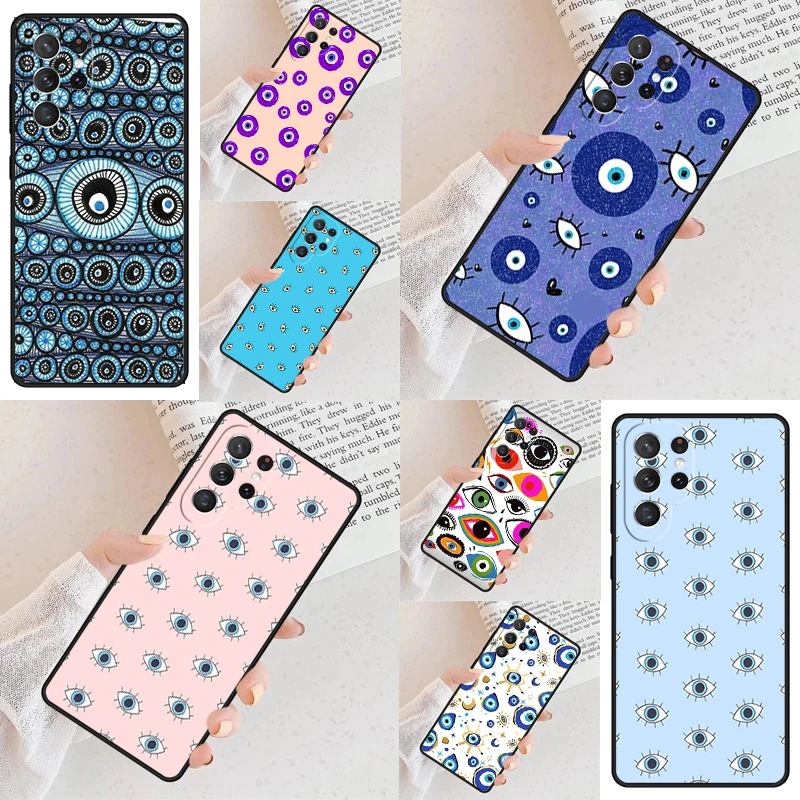 Evil Eye Amulet Geodes and Crystals Phone Case For Samsung Galaxy S24 S23 S22 S21 Ultra S10 Note 10 Pro S20 Plus FE S9 S8 Cover