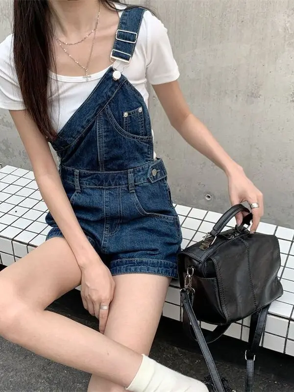 슬림 데님 오버롤 여성 여름 얇은 대형 사이즈 비대칭 원피스 트렌디 어깨 스트랩 바지