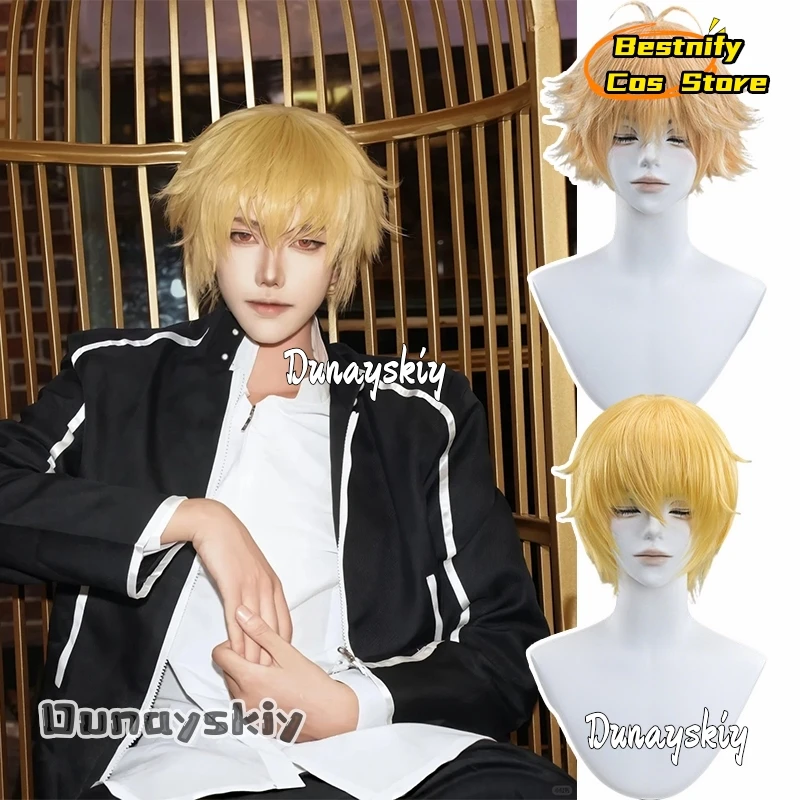 Man Denji Cosplay Chainsaw Costume Wig 40cm Golden Heat Resistant Synthetic Layered Short Hair Bestnify Cos@Halloween Wigs Props