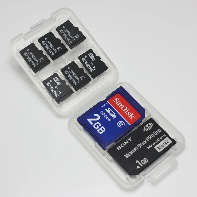 8 in 1 Clear Plastic Memory Card Case Stick Micro SD TF Card Storage Box Protection Transparent Memory Card Storage Boxes