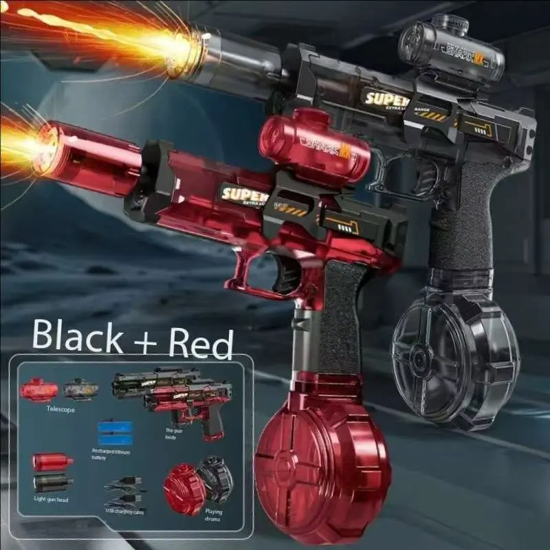 Con spruzzi leggeri Pistola ad acqua elettrica con effetto fiamma Continuamente ad alta pressione Potente pistola da esterno na wode Pistola ad acqua Giocattoli