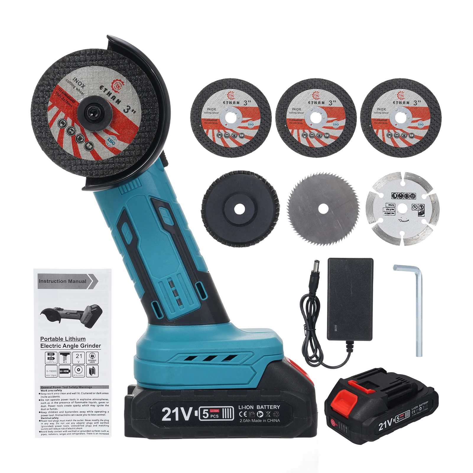 

Angle Grinder Brushless Angle Grinder Kits 19000rpm 2 X 2000mAh Batterywith 7pcs Grinding Wheels for Interior Decoration