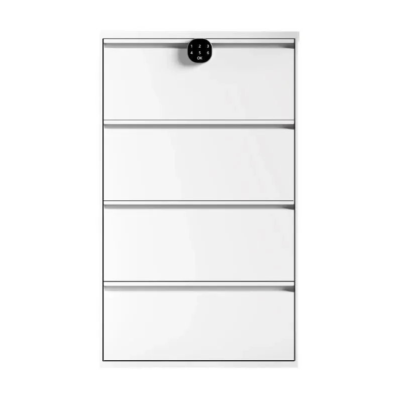 Lockable Slim Steel Shoe Cabinet 15cm Depth Outdoor Anti Theft Storage for Entryway Elevator Corridor Household Use
