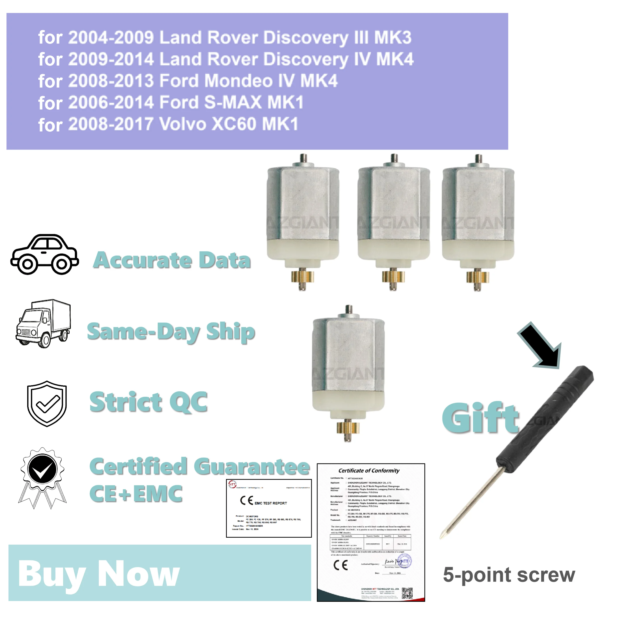 

Door Lock Actuator for Land Rover Discovery Ford Mondeo S-MAX Volvo XC60 Center Control Locking Parts