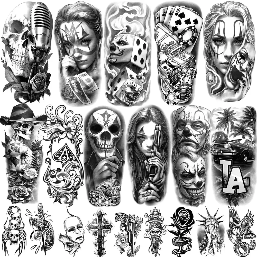 

77 Temporary Tattoos, Chicano Big Fake Tattoo Chicano Guadalupe Gangster Prisoners Day of the Dead