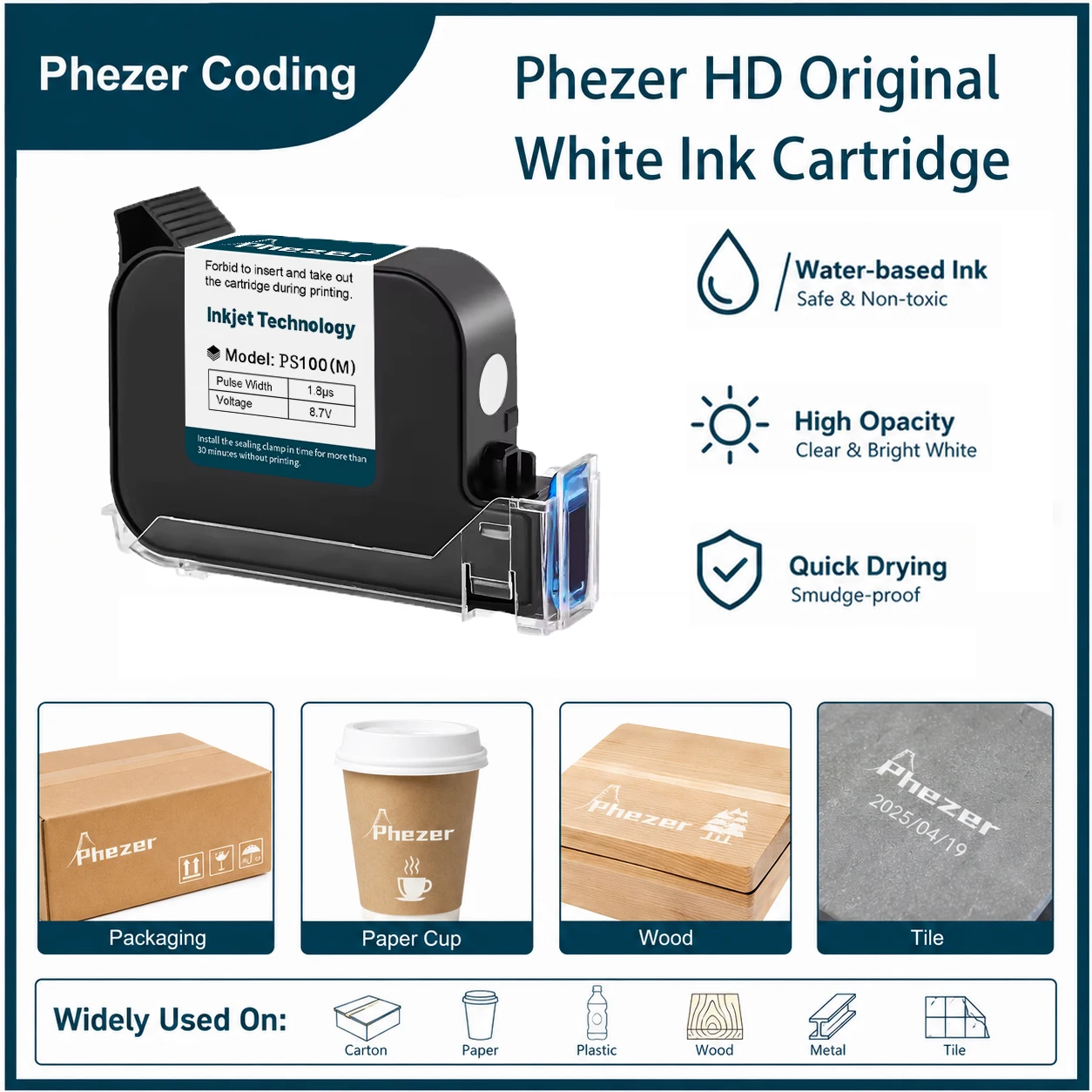 

For hp Phezer 12.7mm 1/3/5Pcs White original ink cartridge Solvent Ink Cartridge Quick Dry Handheld Inkjet Printer High Adhesion