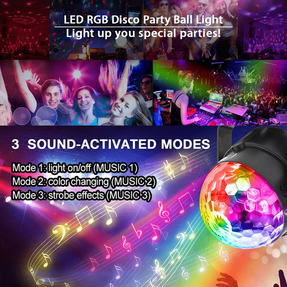 USB 5V Stage Light RGB Sound Rotating Disco Laser Light Colorful LED DJ Party Light Projector Lamp for Family KTV Pub Xmas Festi