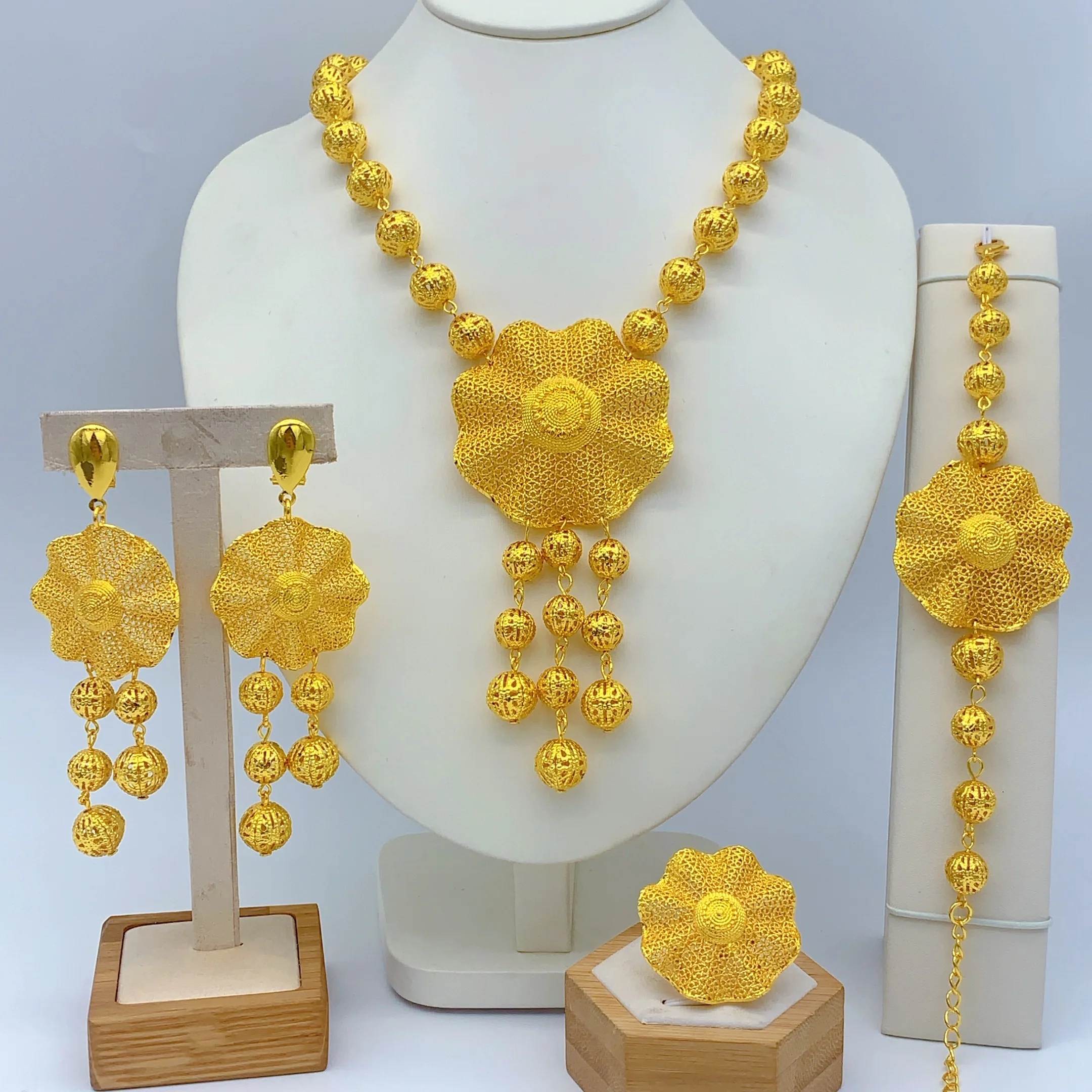 Jewelry Making Kits For Girls - ชุดเครื่องประดับสำหรับผู้หญิง: สร้อยคอลูกปัดยาวสไตล์ดูไบ ต่างหู สร้อยข้อมือชุบทอง 24K แหวนสไตล์อินเดีย