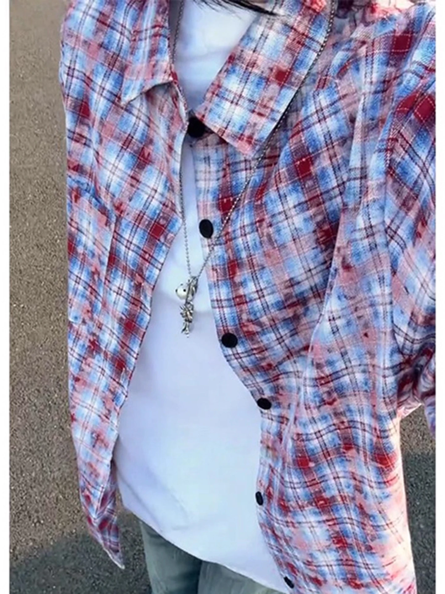 

Loose Long Sleeve Tie Dye Plaid Men's Shirt Spring Autumn American Trendy Design Casual Style Youthful Feeling Outerwear