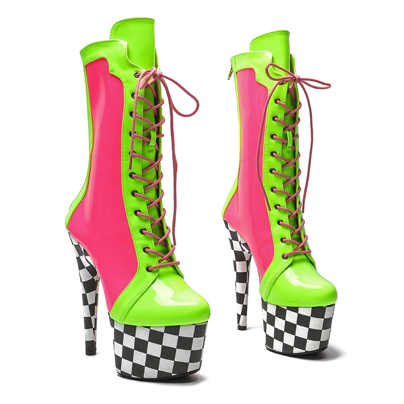 Leecabe  17CM/7inches Patent PU mix color Trend fashion High Heels Platform stripper heel Pole Dance boots