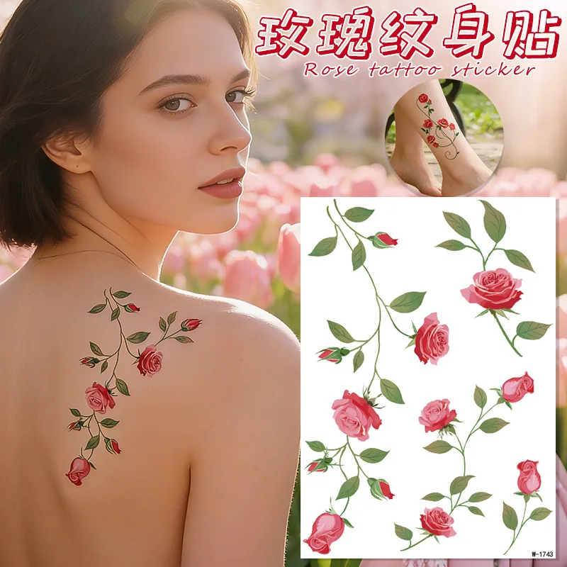 1 Sheet Waterproof Flower Tattoo Sticker Floral Leaf Fake Tattoo for Hand Arm Leg Body Decor Holiday Body Art